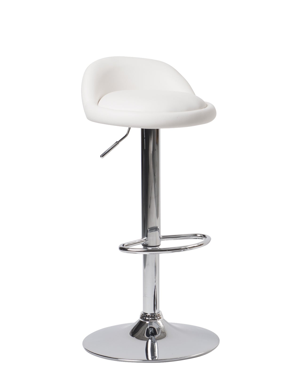 Lot 2 tabourets de bar cuisine, siège simili cuir, petit dossier, pivotant, hauteur réglable, pied chrome SATI (blanc) - 3