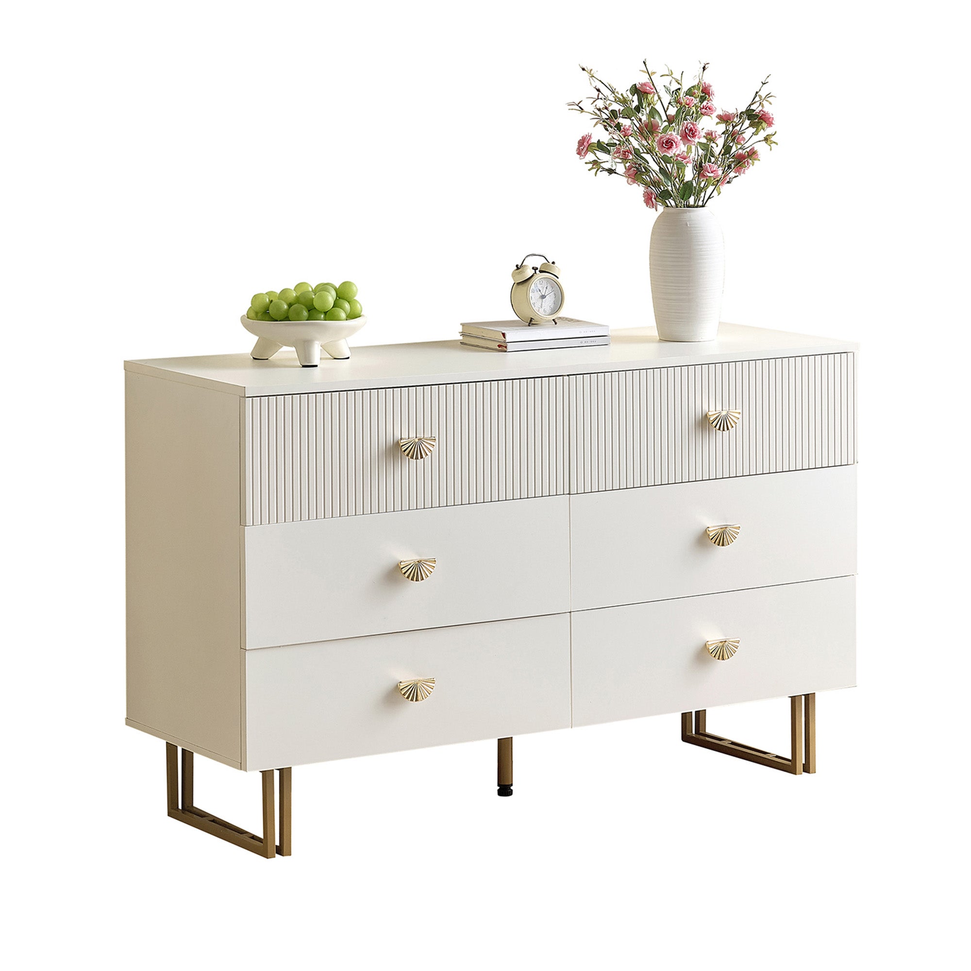 Nowoczesna komoda z 6 szufladami - 120 x 40 x 75 cm - Płyta MDF + Nogi stalowe - Do salonu lub sypialni - Kolor biały
