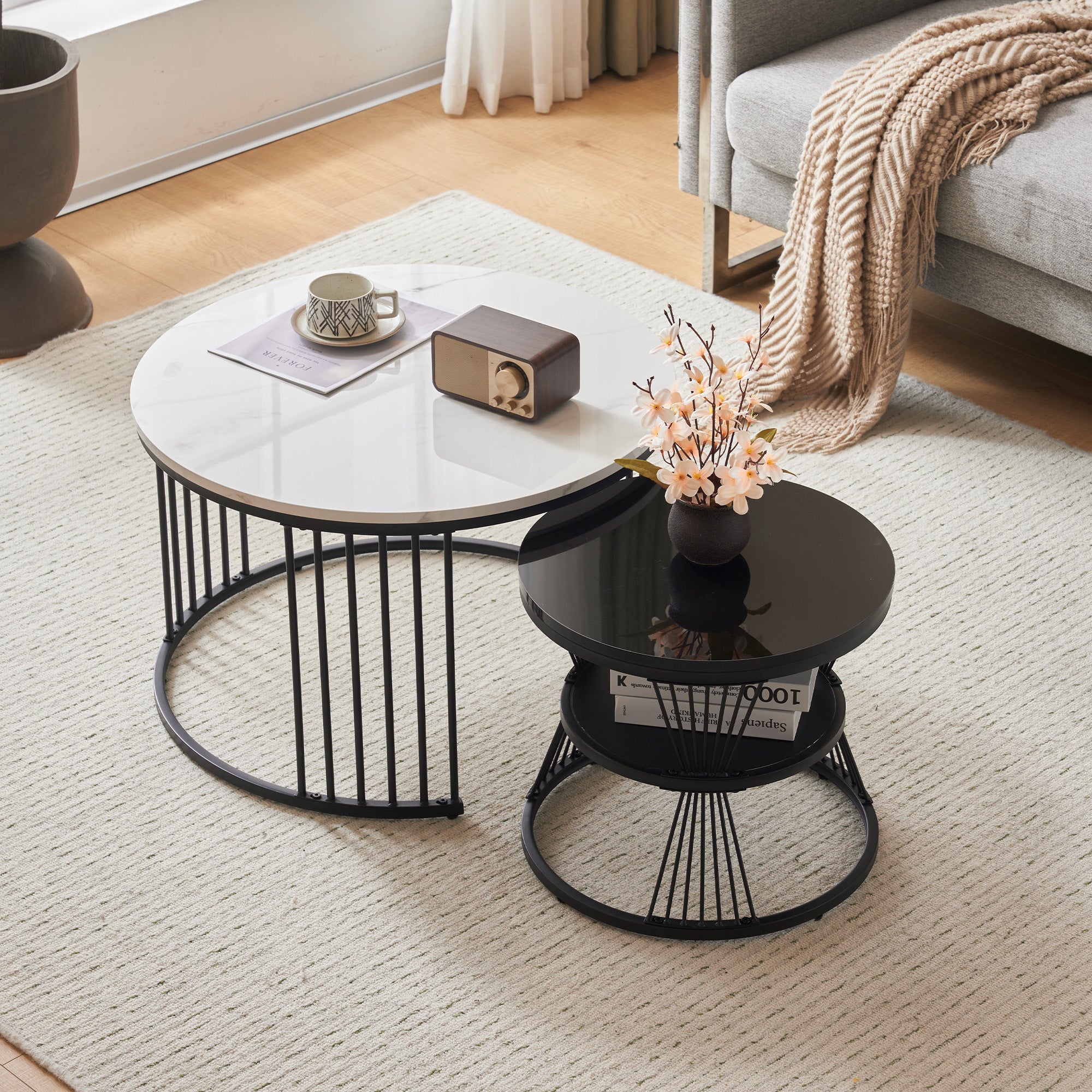 HOMCOM Lot De 2 Tables Basses Gigognes Rondes 70/44,5 Cm