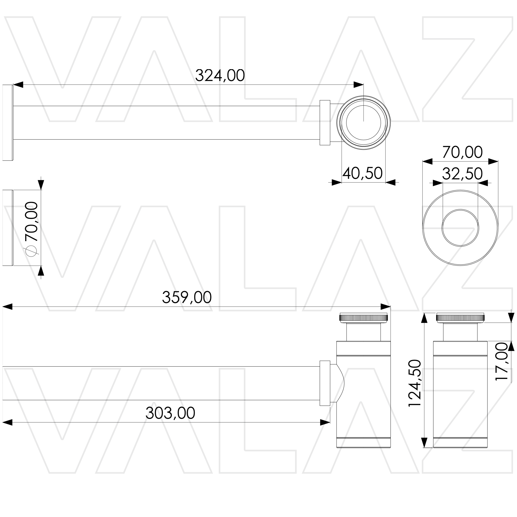 Valaz Sifón de lavabo visto redondo dorado cepillado - 2