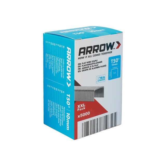 Arrow Agrafes en fil plat T50 10mm, paquet XXL de 5000 pièces, pour agrafeuses manuelles, électriques et à marteau, idéales pour les films plastiques