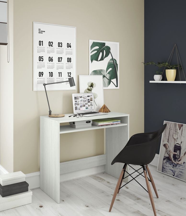 Bureau Studio Blanc Effet Bois Design Moderne 79x43xh78 Cm Fixe - 3