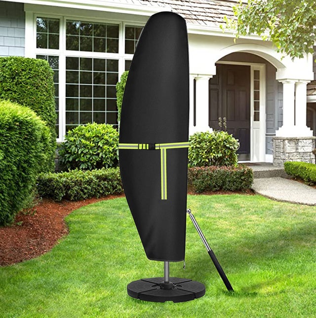 Wodoodporny pokrowiec na parasol z zamkiem błyskawicznym i napinaczem, 210x45x72/32 cm, kolor zielony fluorescencyjny