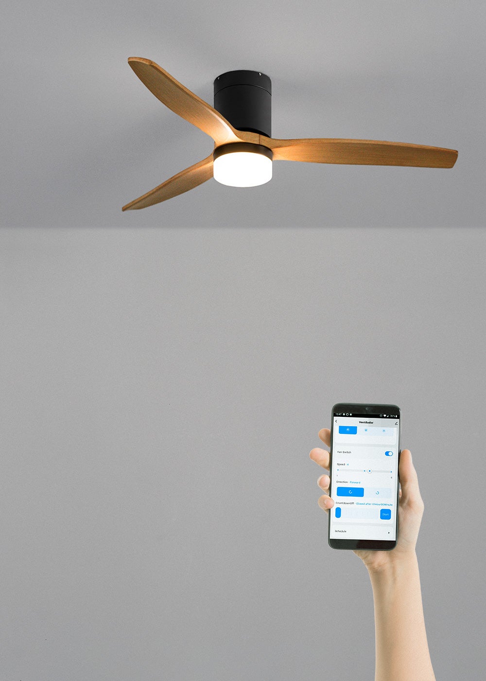 WIND CALM M - Ventilador de teto silencioso de 40 W com pás técnicas em ABS de vários tamanhos - Com luz - com wifi - 4