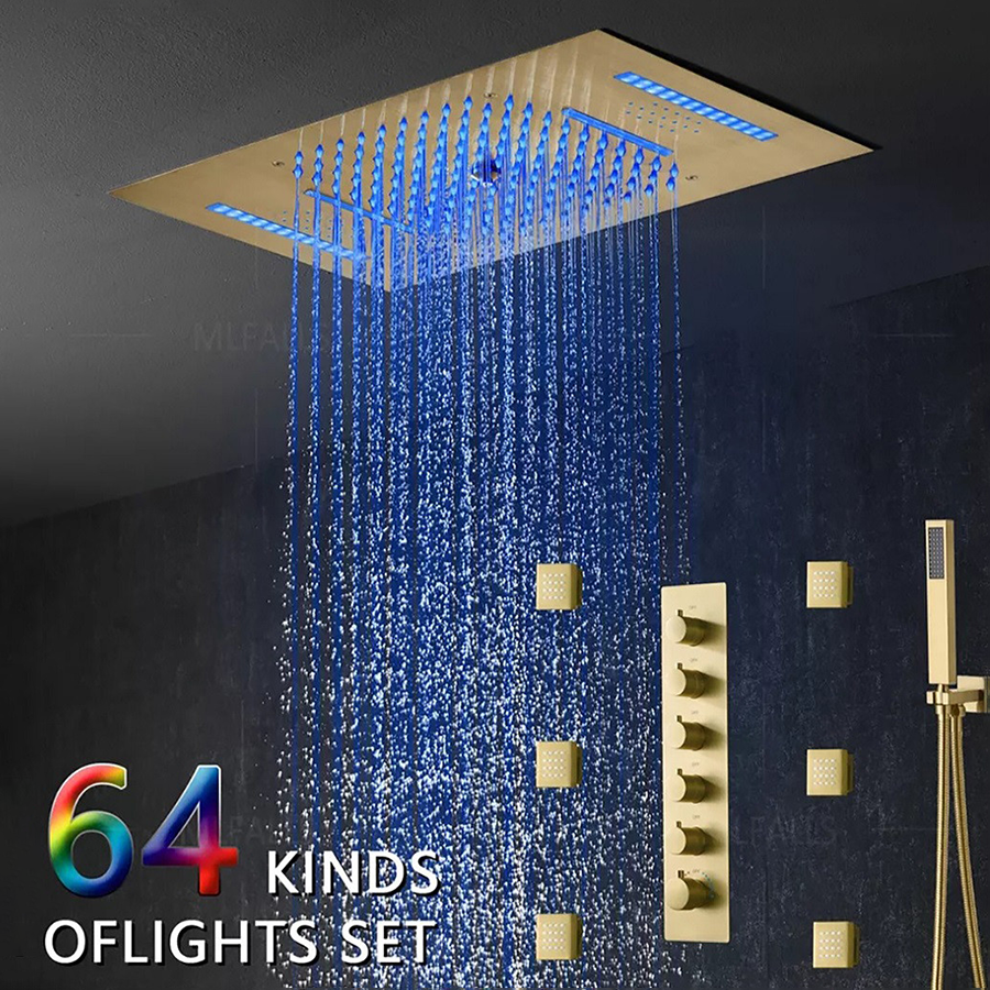 🚿 Jakarta – Ciel de pluie connecté doré avec LED et jets hydromassants - 3