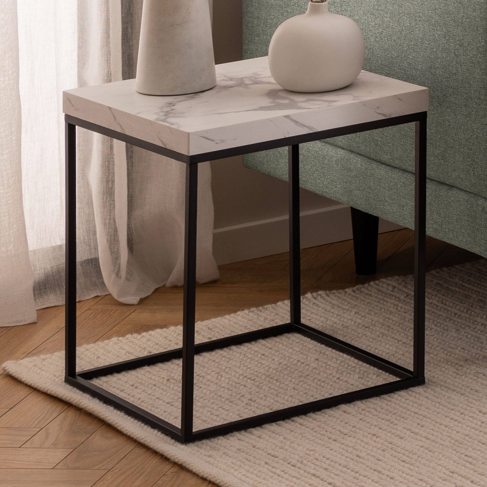 Barossa stolik kawowy 40cm marmurowy dekor biały.