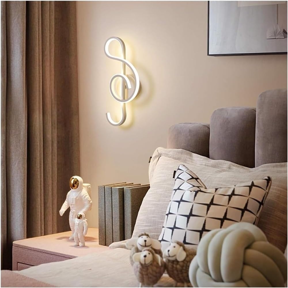 Kinkiet LED w kształcie nuty, idealny do sypialni, salonu, przedpokoju, 10W, ciepłe światło 3000K, białe - 4