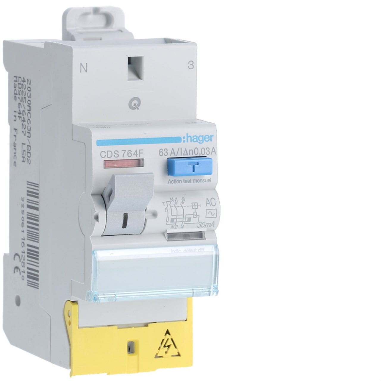 Interrupteur différentiel 2P25A 30mA type AC Hager CDC125F No