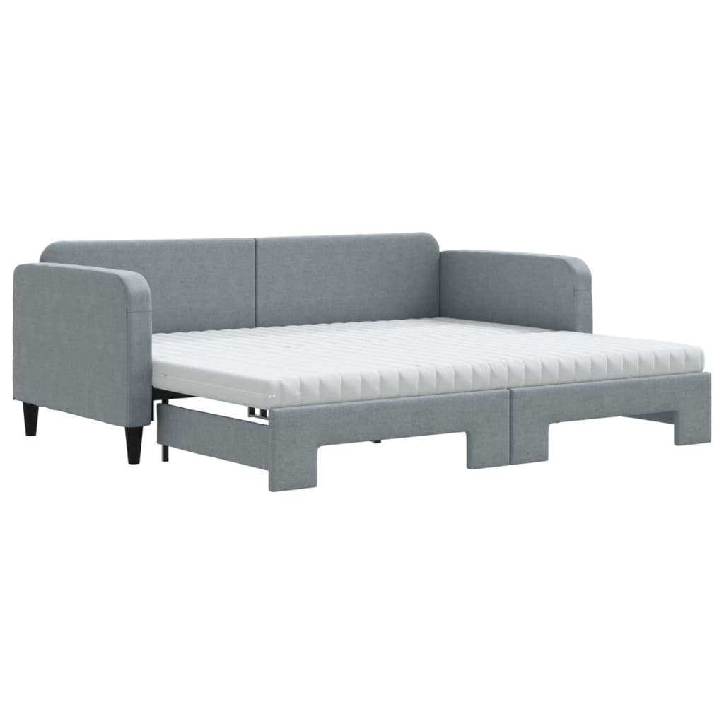 Lit De Jour Avec Lit Gigogne – Gris Clair, Velours, 90x200 Cm, Neuf