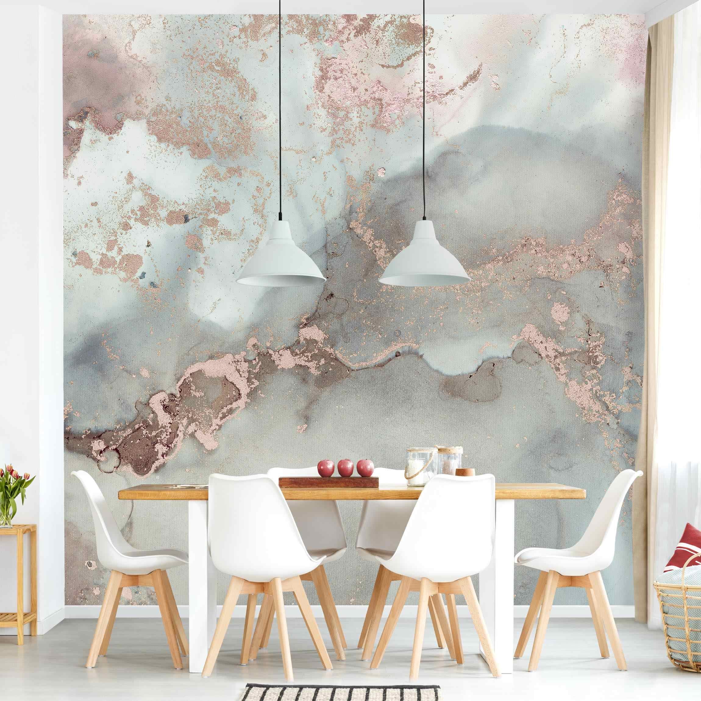 Papier peint panoramique abstrait art imitation pierre à motif marbre 245 - salon chambre cuisine couloir - Intissé 192 x 192 cm Smart - 3
