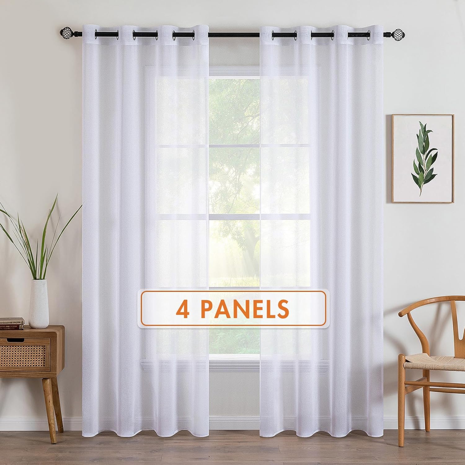 Komplet 4 zasłon z przelotkami, półzaciemniające do sypialni i salonu, 134 x 240 cm, kolor biały - 2