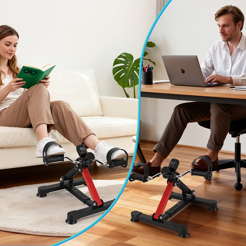 Mini bicicleta estática dobrável com pedais - - Para treinar pernas e braços - Musculação Preto e vermelho - 8