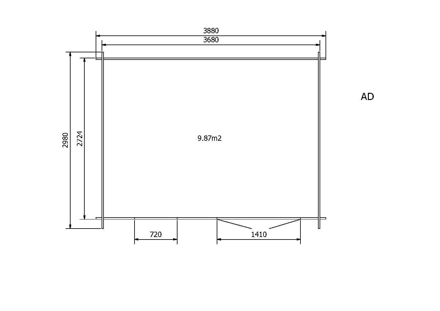 Abri de jardin en bois brut, ep 28mm, surface utile 9.9m² INT023/INEKSA - 7