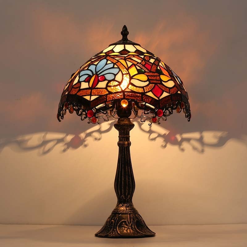 Lampe de table d'inspiration Tiffany avec mosaïque florale en verre - 4