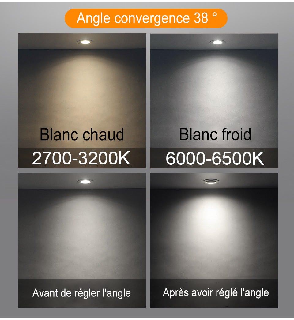 Lot de 20 - Spot LED encastrable orientable, 7W 6000K Blanc froid transformateur intégré pour plafond - 4