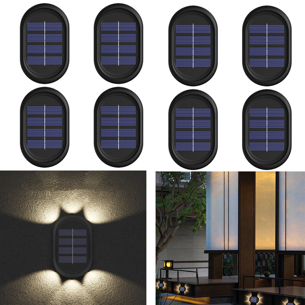 Zestaw 8 solarnych lamp ogrodowych, lustro wypukłe o wysokiej jasności, 6 diod LED, ciepłe światło, odpowiednie do ścian ogrodowych