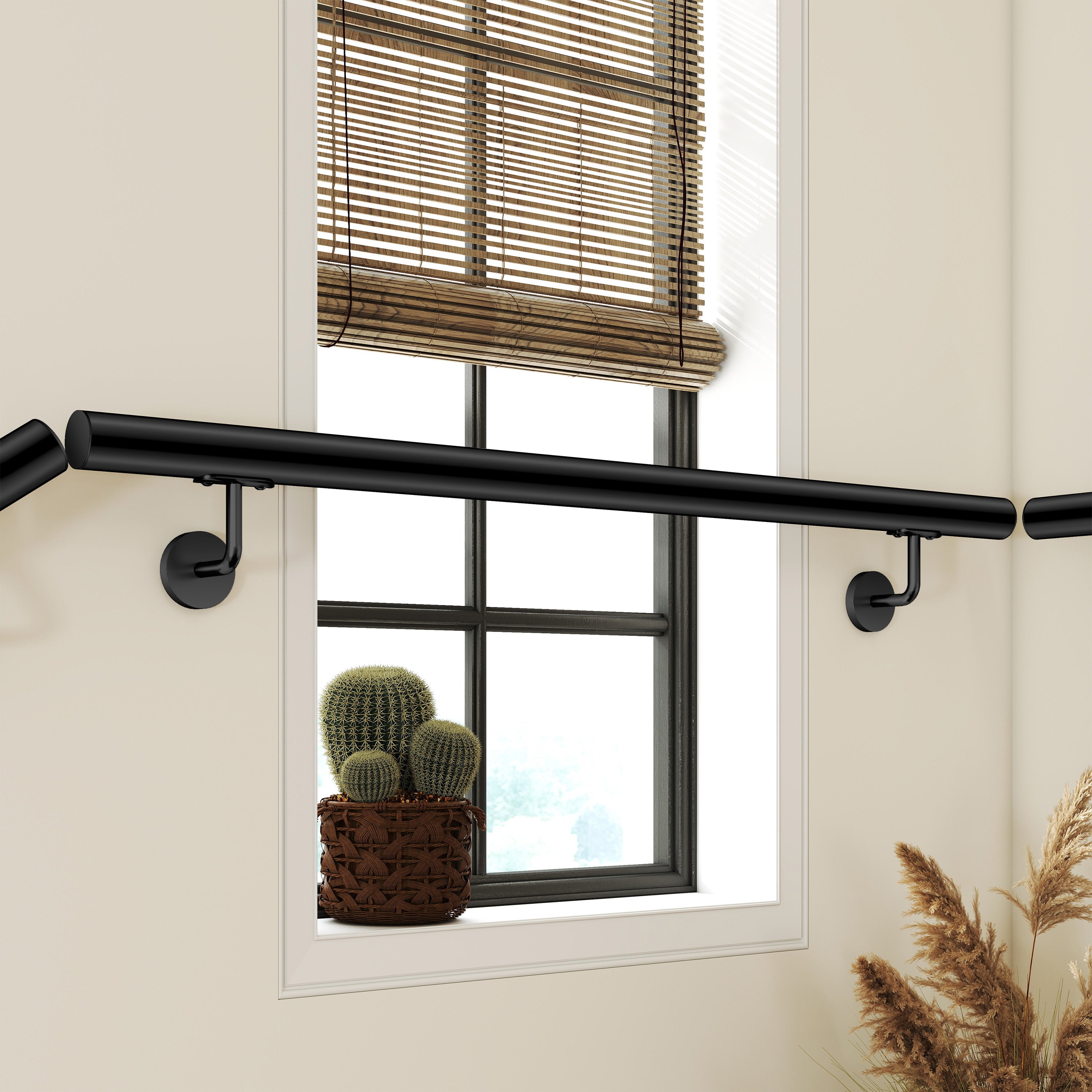 Main Courante Murale pour Escalier en Inox 304 noir - Rampe Escalier 200 cm avec Supports Fixation et Embouts Inclus - Usage Intérieur & Extérieur - 3