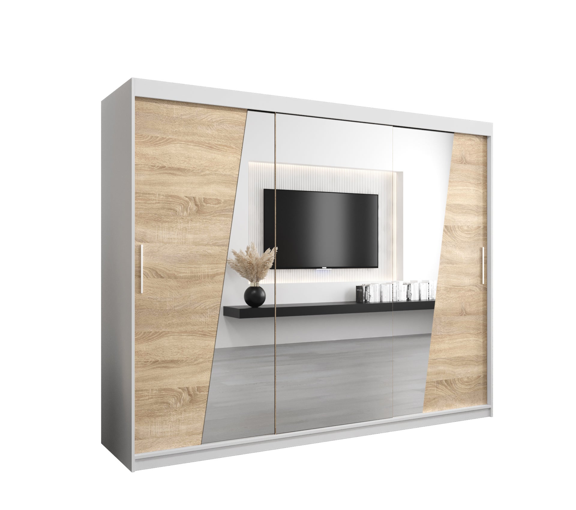 Szafa przesuwna garderoba RHOMB 250 x 62 x 200 cm Biały + Sonoma - Abiks Meble