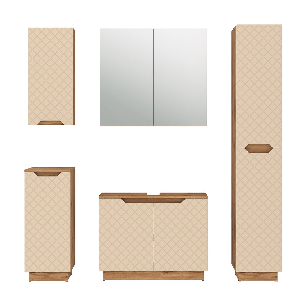 Vicco Zestaw mebli łazienkowych Lotta, Dąb/kaszmir ze strukturą płytek, 5 części