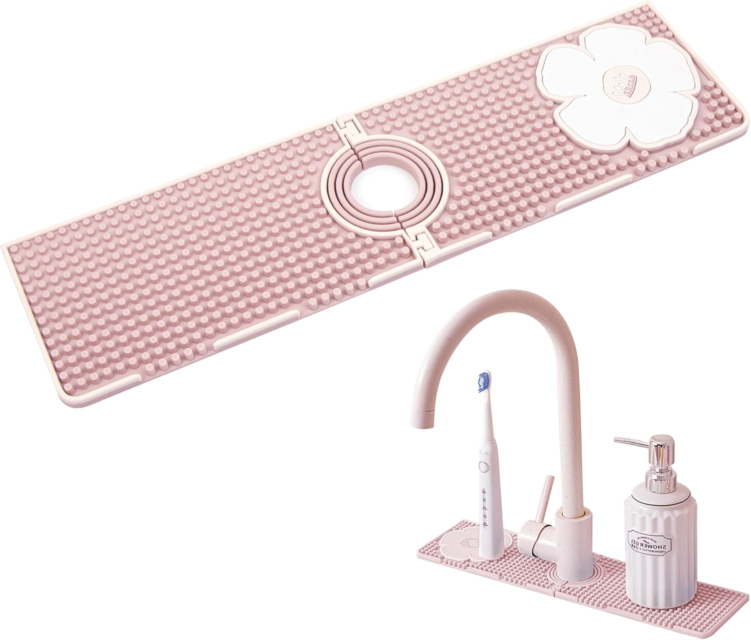 1 szt. 38 x 10 x 0,8 cm mata odpływowa, silikonowa mata pod kran, mata pod zlew kuchenny chroniąca przed zachlapaniem, odpływ, osuszanie i ochrona zle