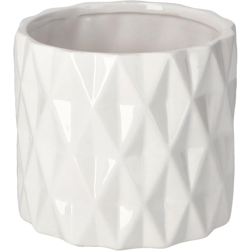 Donica doniczka osłonka ⌀12 cm biała ceramika szkliwiona dekoracja cylinder - KOTARBAU