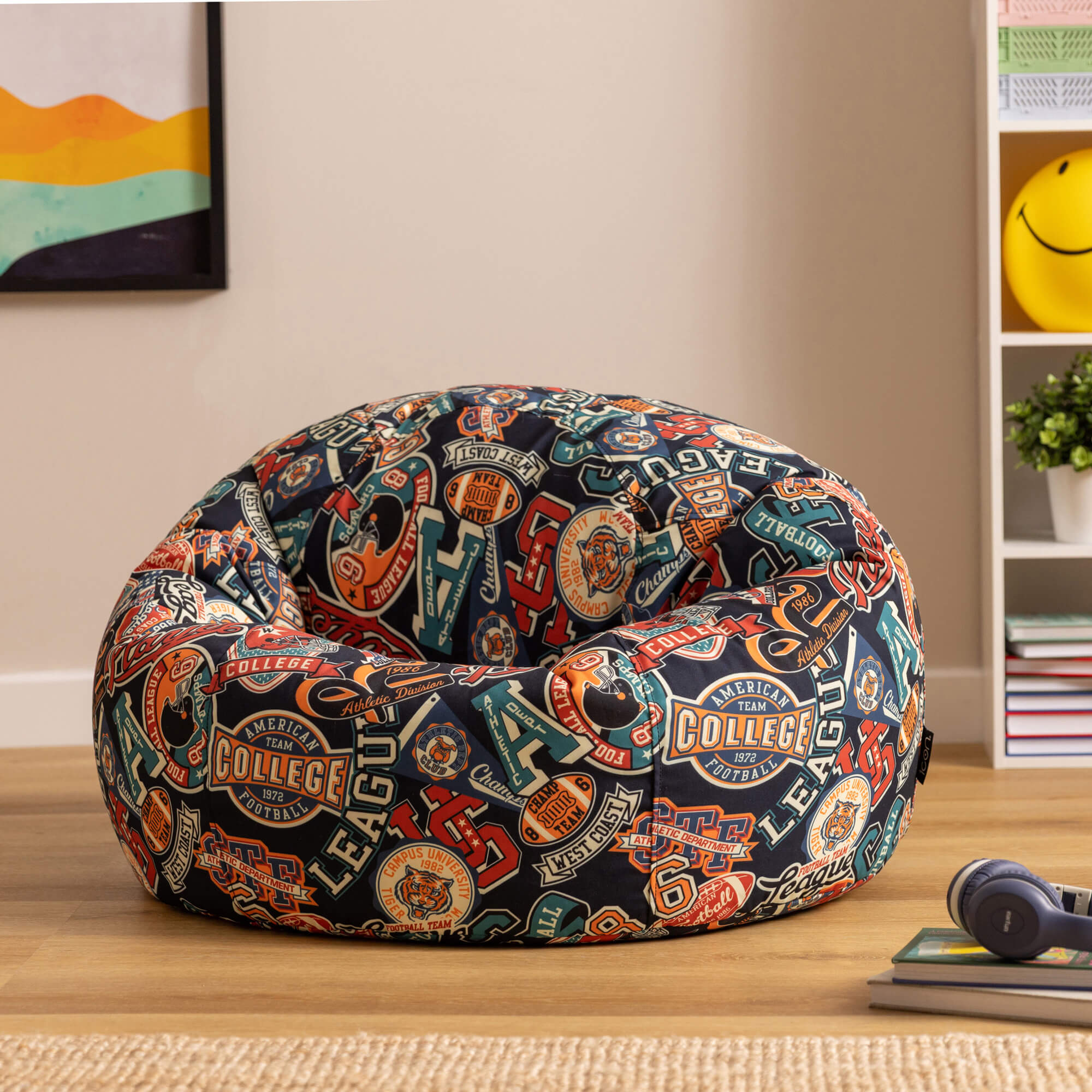 Pouf fauteuil classique large enfant intérieur extérieur à imprimé sport américain, chambre, salon, jardin, 80x80cm Oeko-Tex® - 2