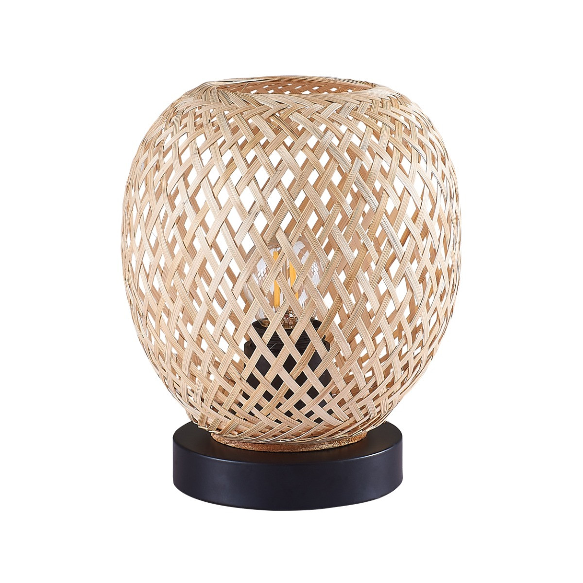 Lampa stołowa w stylu boho beżowa z czarną podstawą 1xE27 20W ZANZIBAR 329202 Polux