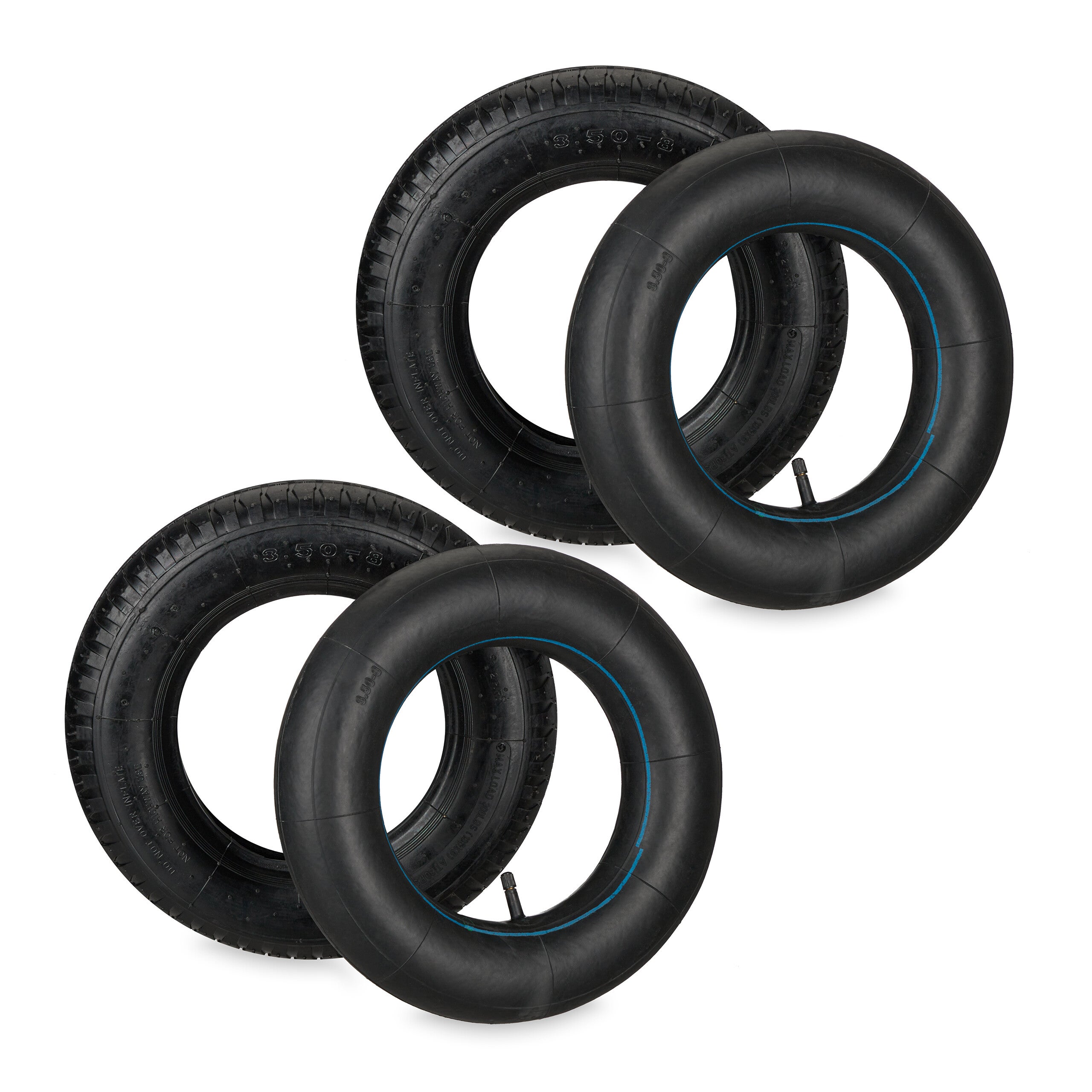 Lot de 2 pneus pour fauteuil roulant 4.00-5 - Noir - Avec 2 valves d