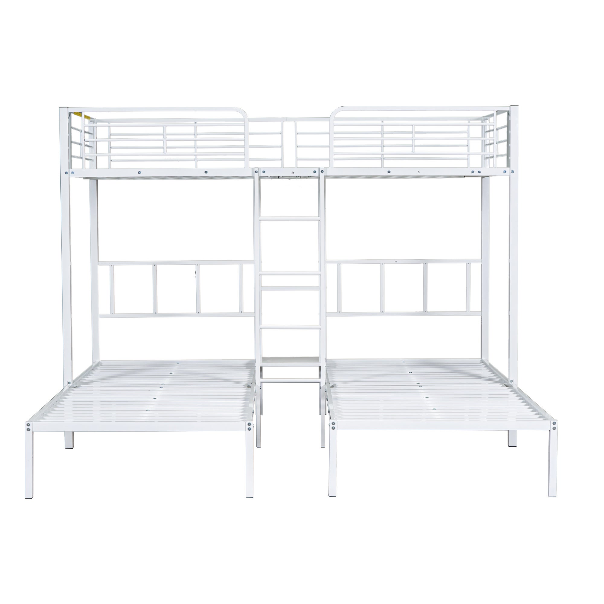 Łóżko piętrowe potrójne 3x90x200cm z drabinką i półką - metalowa rama - Biały - 4