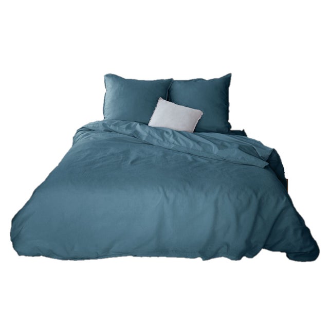 Parure de lit - Coton et Lin - 220 x 240 cm - Marine