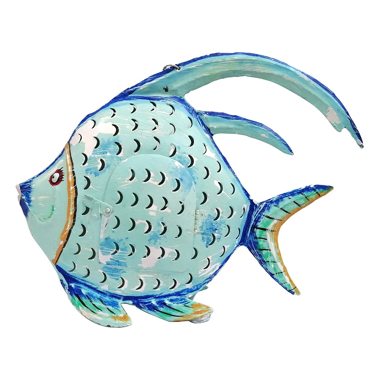 Origen home decor pez azul portavelas marinero - figura de pez azul - 22x30x7cm