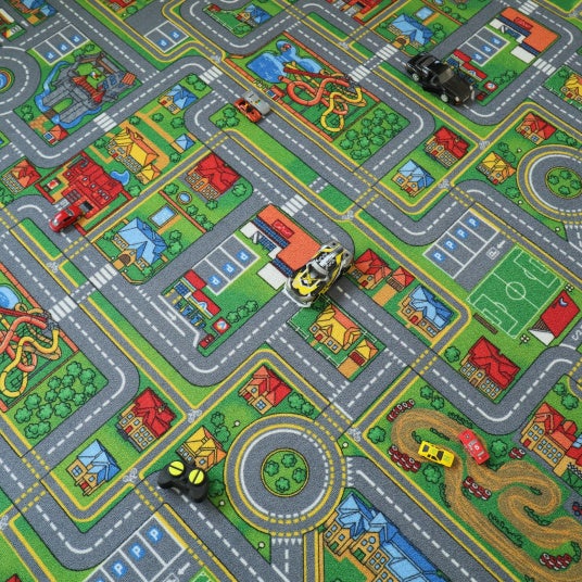 Moquette de jeu enfant - Circuit de voiture - Ville - Rouleau de 4m x 3m