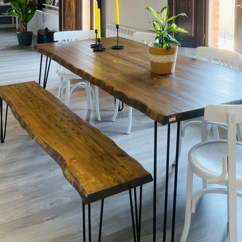 BLENOM Banc en bois massif durable Iroke Chêne Antique bord irrégulier 180x31-33x45cm XN - 3