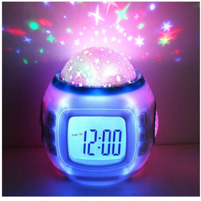 Réveil Enfant Garçons Filles avec Projecteur d'Étoiles Musicale LED Veilleuse Lumière Cadeaux de Noël Anniversaire pour Enfants de 3 à 10 Ans