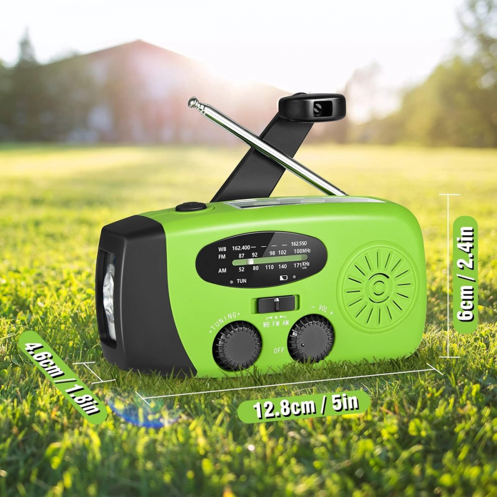 Przenośne radio awaryjne – Power Bank 2000 mAh – Radio awaryjne zasilane bateryjnie (ładowalne) – Na kemping i na wypadek klęsk żywiołowych – Zielone - 4