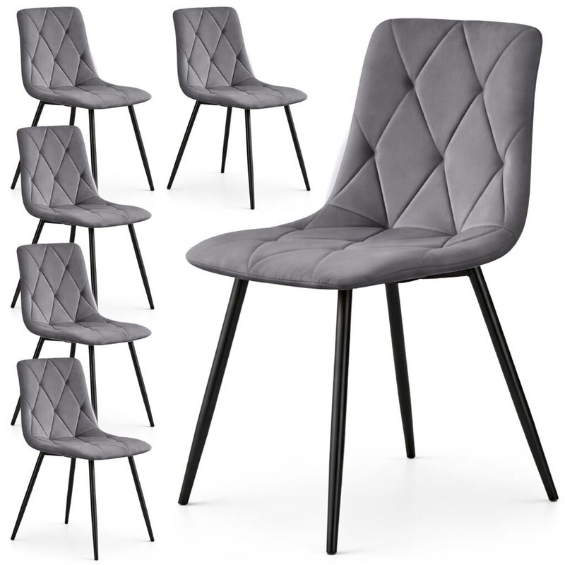 6x Welurowe krzesło tapicerowane pikowane Ciemny Grafit MILO Czarne nogi