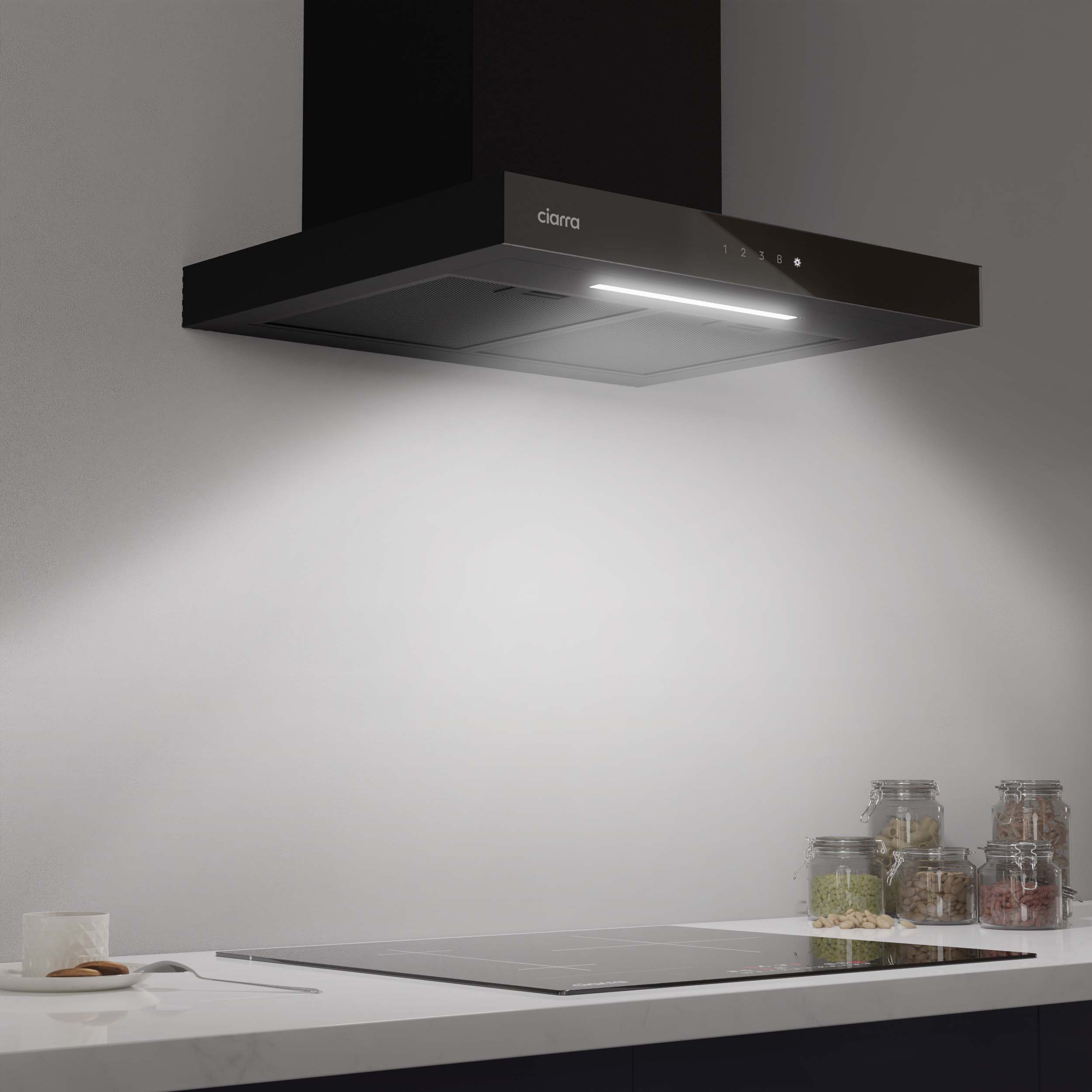 CIARRA Hotte Murale 60cm 650m3/h A+++ Tactile et APP Contrôle 4 Vitesses Booster Filtre à charbon inclus Noir CD6102B - 8