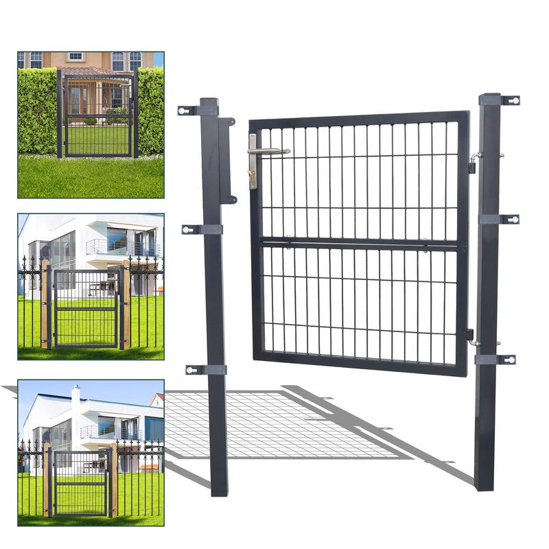 Portillon De Jardin Élégant En Acier – Dessus Arqué, 100x100 Cm, Noir – Porte De Clôture Avec Serrure Et Charnières Solides