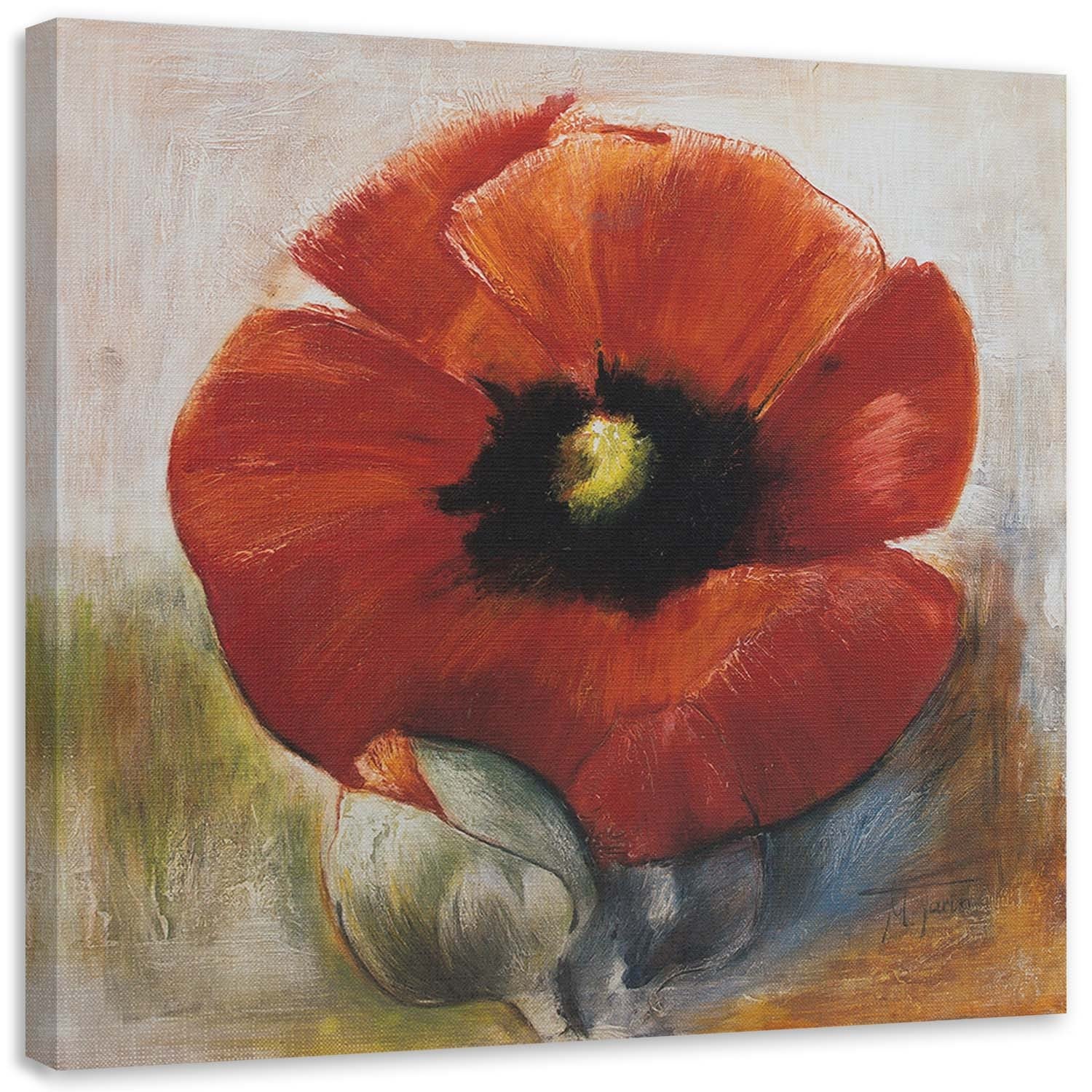 Obraz, Jak ręcznie malowany mak i pąk 30x30