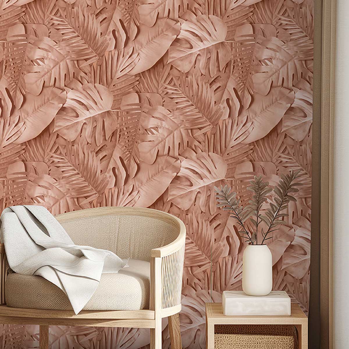 Papier peint feuillage tropical terracotta chic - 53x1000cm - 2