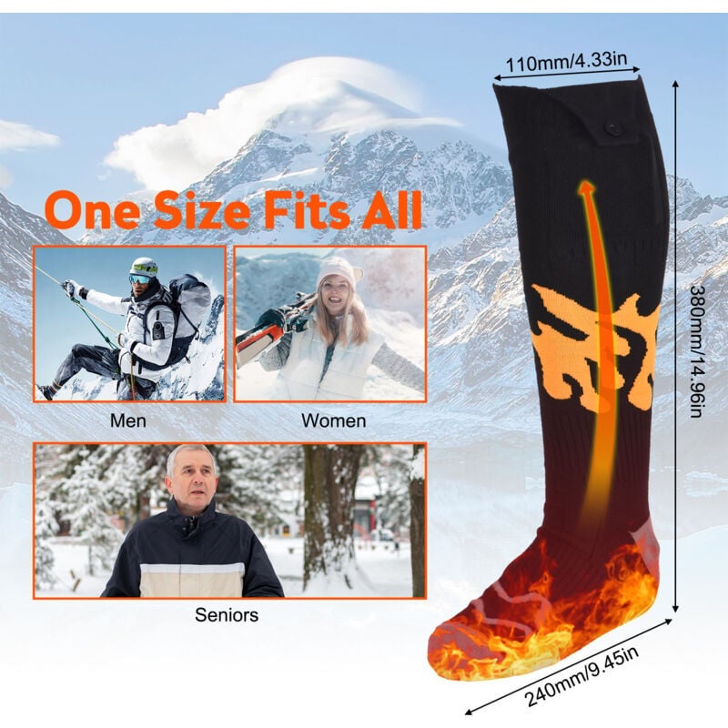 Chaussettes chauffantes rechargeables pour hommes et femmes, alimentées par une batterie 5V 5000mAh, lavables, chaussettes chauffantes , gris - 4