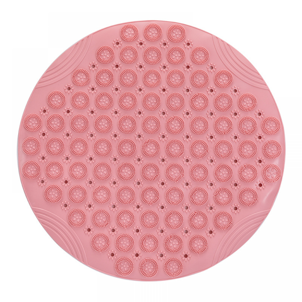 Różowa okrągła mata do masażu, 55x55 cm, antypoślizgowa mata prysznicowa, mata łazienkowa z otworem odpływowym i przyssawką