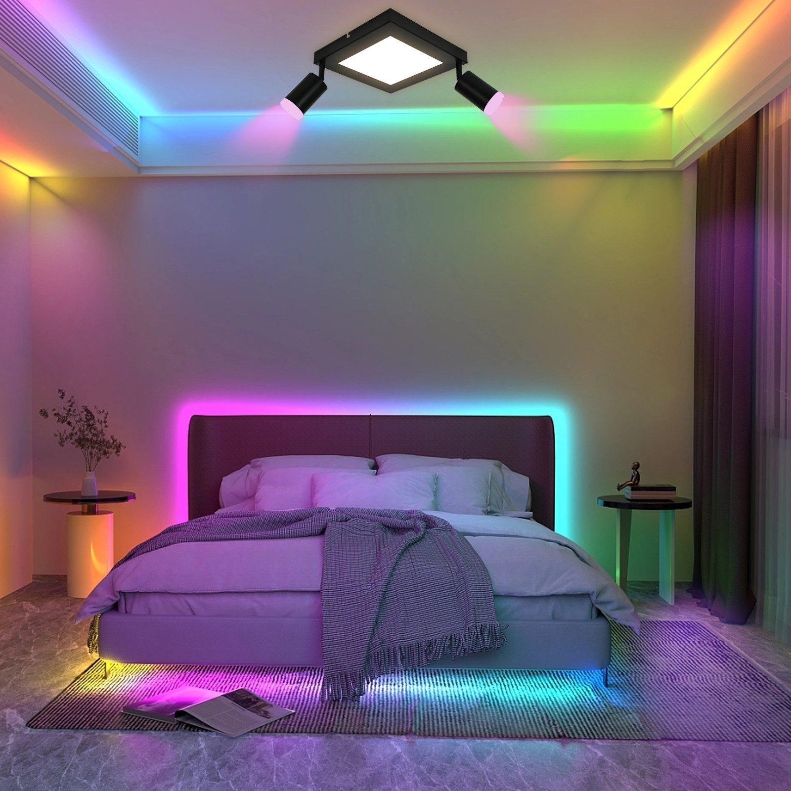 NETTLIFE Spot de plafond carré GU10 3000k blanc chaud 20W lampe de chambre orientable 350° blanc chaud - 7