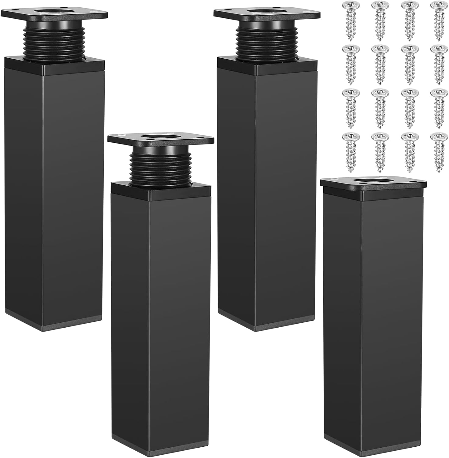 4 sztuki regulowanych nóżek do mebli, metalowe nóżki do stołu z regulacją wysokości, szafki kuchenne (15 cm, czarne)