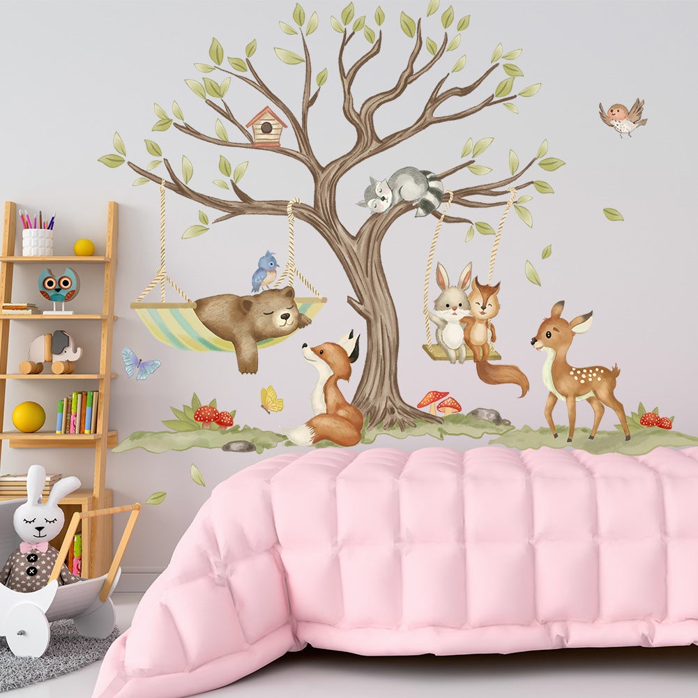 Stickers Muraux Animaux Foret Arbre Autocollants Muraux Mural Stickers Enfants Cerf Renard Pin pour Chambre Enfants Bébé Pépinière - 2