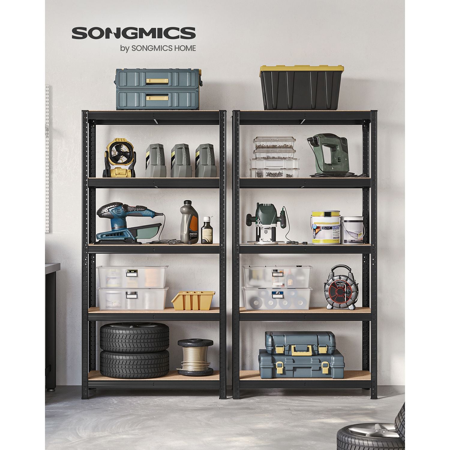 Lot de 2, Étagère de Rangement à 5 Niveaux, 40 x 90 x 180 cm, Capacité 875 kg, Planches Réglables, Style Industriel, pour Cuisine, Salon, Noir - 2