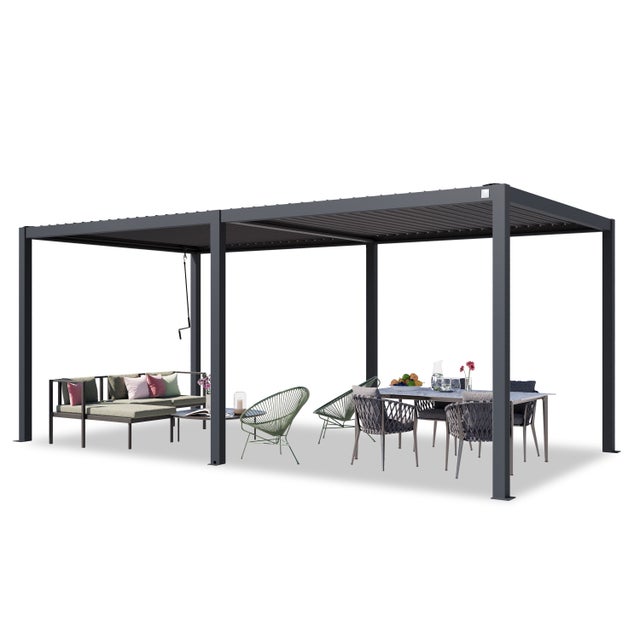 PRIMEYARD Pergola 3x6 m montanti in alluminio con tetto a doghe in acciaio gazebo da giardino antracite