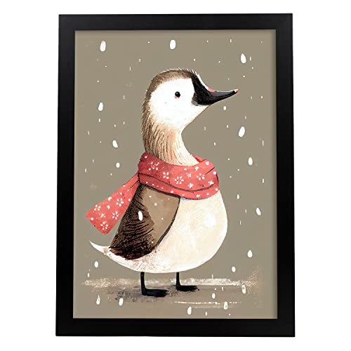 Poster de ganso en estilo acuarela. ilustraciones infantiles a todo color de animalitos bebé con ropa roja. interiorismo y decoración. a4. sin marco