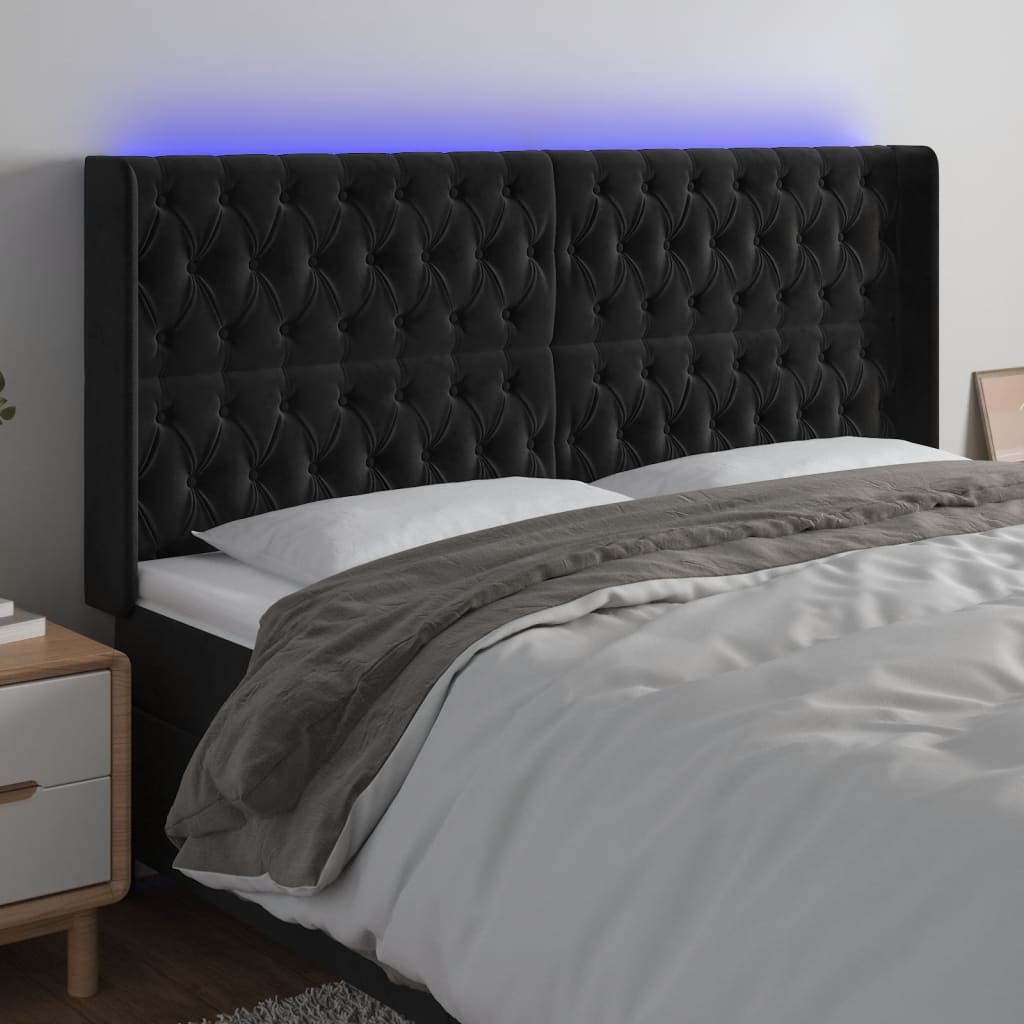 Tête De Lit Avec Bande LED Intégrée - Noir Similicuir - Dimensions 144x5x78/88 Cm - Design Moderne