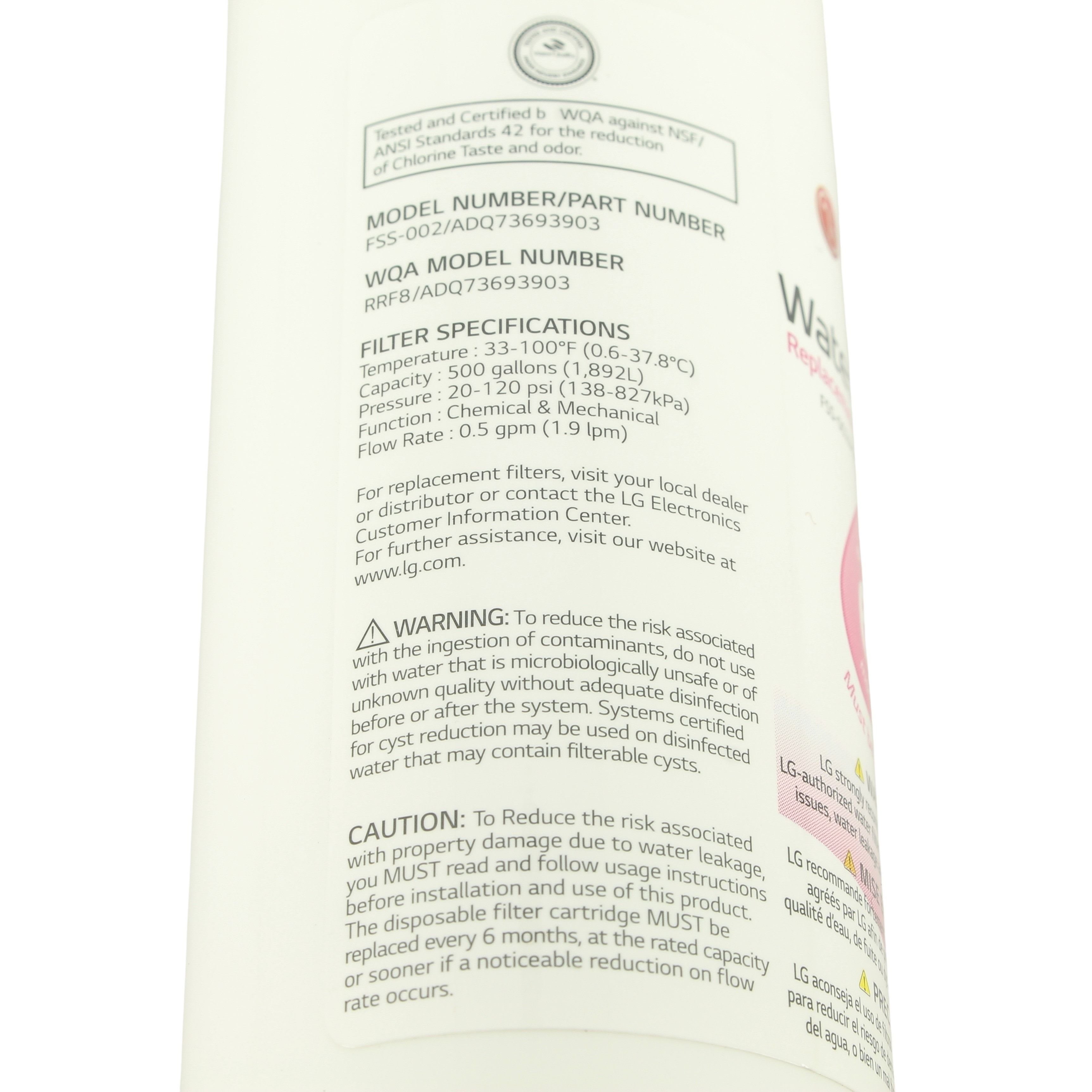 Filtre à eau d'origine pour Réfrigérateur LG ADQ73693901 - 5